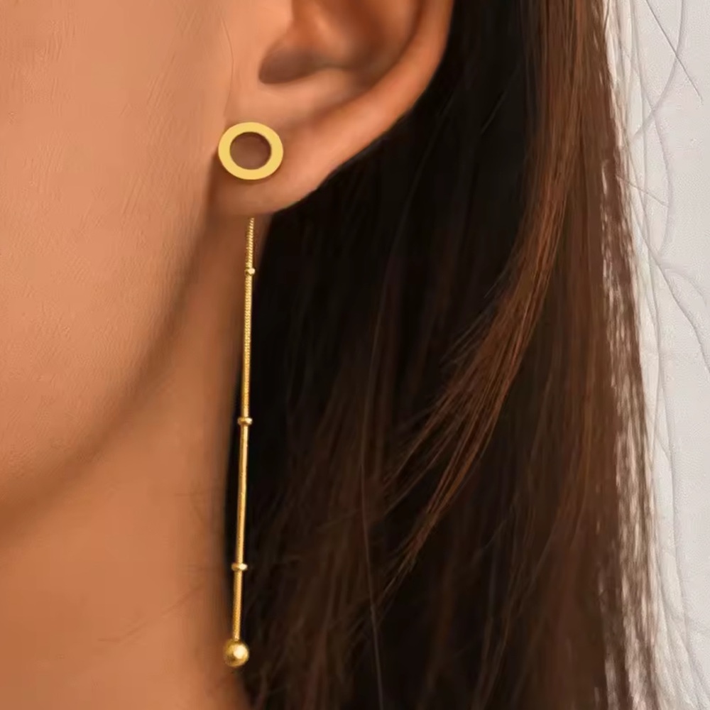 Elegant Stainless Steel Gold Tone Drop Earrings